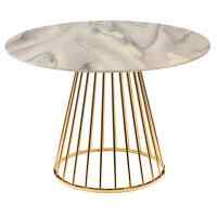 Стол Liverpool диам.100см, керамогранит белый мрамор с золотистыми ножками