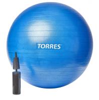 Мяч гимнастический TORRES AL121165BL, диам. 65 см, эласт. ПВХ,с защ. от взрыва, с насосом, голубой