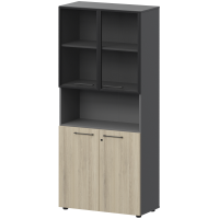 Шкаф высокий полузакрытый с стеклом в алюминиевой раме СМШ58.28F.28RS(Ч) Кронберг/Графит F0000038157