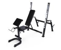 Скамья со стойками под штангу DFC GORILLA черная, с партой для бицепса