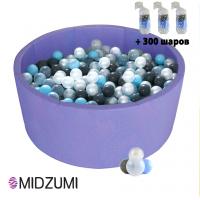 Детский сухой бассейн Midzumi Baby Beach (Сиреневый + 300 шаров голубой/серый/жемчужный/прозрачный)