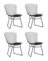 Стул обеденный Bertoia черный с черной подушкой 4 шт