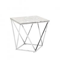 Журнальный столик Авалон 61*61 серый мрамор сталь серебро