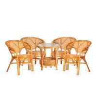 Комплект PELANGI 02/15 ( стол со стеклом + 4 кресла ) [без подушек] ротанг, кресло 65х65х77см, стол диаметр 64х61см, Honey (мед)