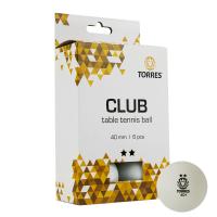Мяч для настольного тенниса TORRES Club 2*, арт. TT21014, диам. 40+мм, упак. 6 шт, белый