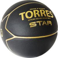 Мяч баскетбольный TORRES Star арт.B32317, р.7, 7 панел.,ПУ-композит, нейлон. корд, бут.кам., черно-золотой