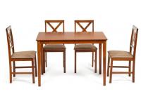 Обеденный комплект Хадсон (стол + 4 стула)/ Hudson Dining Set дерево гевея/мдф, стол: 110х70х75см / стул: 44х42х89см, Espresso, ткань кор.-зол. (1505-9)