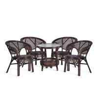 Комплект PELANGI 02/15 ( стол со стеклом + 4 кресла ) [без подушек] ротанг, кресло 65х65х77см, стол диаметр 64х61см, walnut (грецкий орех)