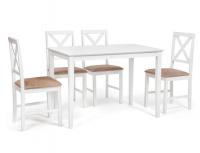 Обеденный комплект Хадсон (стол + 4 стула)/ Hudson Dining Set дерево гевея/мдф, стол: 110х70х75см / стул: 44х42х89см, pure white (белый 2-1), ткань кор.-зол.(1505
