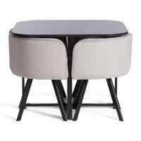 Комплект (стол, 4 стула) QUADRON (mod. PT14) Стол: МДФ/металл, стул: металл/велюр, 100х100х73 см, 69х56х71 см, Light-grey(св-серый) HLR-14/чёрный