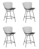 Стул полубарный с низкой спинкой Bertoia черный с черной подушкой 4 шт.