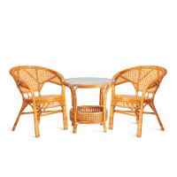 ТЕРРАСНЫЙ КОМПЛЕКТ PELANGI (стол со стеклом + 2 кресла) /без подушек/ ротанг, кресло 65х65х77см, стол диаметр 64х61см, Honey (мед)