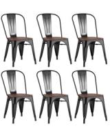 Стул TOLIX черный глянцевый + темное дерево 6 шт.