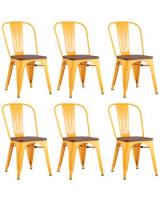 Стул TOLIX желтый глянцевый + темное дерево 6 шт.