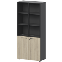 Шкаф высокий закрытый с стеклом в алюминиевой раме СМШ58.28F.38RSМ(Ч) Кронберг/Графит F0000038159