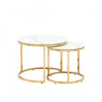 Набор журнальных столиков Селена 60 и 45 см стекло белый мрамор сталь золото
