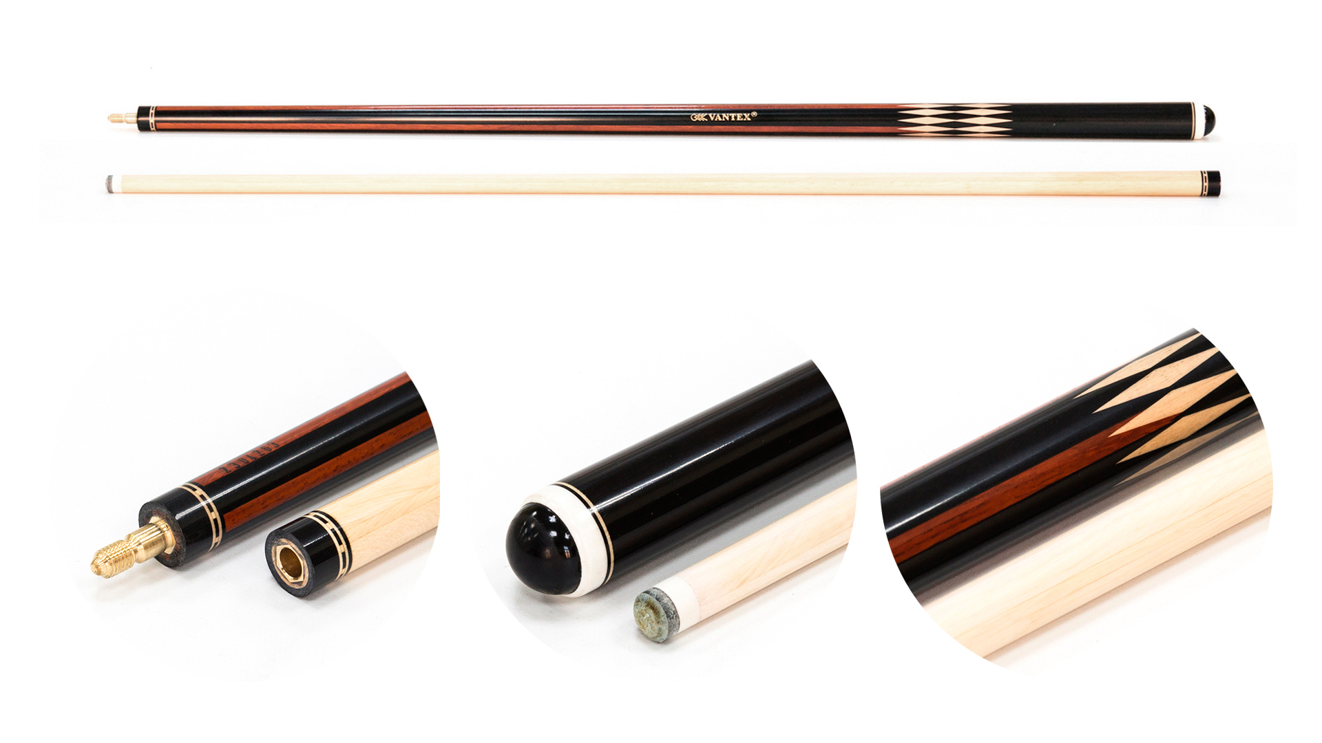 Кий / пирамида 2-pc "Vantex" (черный граб, падук, граб) корона