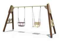Качели деревянные крепость (сиденье со спинкой и люлькой) ИО 01163
