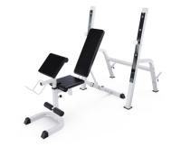 Скамья со стойками под штангу DFC GORILLA белая, с партой для бицепса