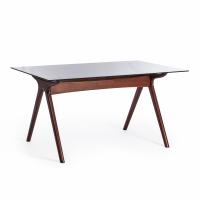 Стол VIBORG (mod. T-379G) дерево гевея, стекло , 150 х 90 х 76 см , Темный орех (HN GLAZE)