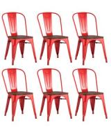 Стул TOLIX красный глянцевый + темное дерево 6 шт.