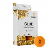 Мяч для настольного тенниса TORRES Club 2*,арт. TT21013, диам. 40+ мм, упак. 6 шт, оранжевый