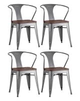 Стул TOLIX ARM WOOD серебристый матовый + темное дерево 4 шт.
