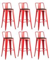 Стул барный TOLIX со спинкой красный глянцевый + темное дерево 6 шт.