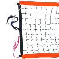 Сетка для пляжного волейбола, арт.FS-PV-№11, 8,5х1м,нить3мм,яч.10см,верх,ниж ленты 7,5см.ОРАНЖ.цв,кев.трос, чер