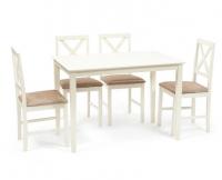 Обеденный комплект Хадсон (стол + 4 стула)/ Hudson Dining Set дерево гевея/мдф, стол: 110х70х75см / стул: 44х42х89см, ivory white (слоновая кость), ткань кор.-зол