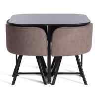 Комплект (стол, 4 стула) QUADRON (mod. PT14) Стол: МДФ/металл, стул: металл/шенилл, 100х100х73 см, 69х56х71 см, Mocha (мокко) LY1701-27/черный