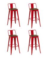 Стул барный TOLIX со спинкой красный глянцевый + темное дерево KD 4 шт.