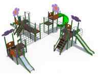 Игровой комплекс Цветочный город с металлическими скатами Н-900,1200 и винтовым скатом Н-2000 ДИО 04114