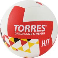 Мяч вол. TORRES Hit, V32055 р.5, синт.кожа (ПУ), клееный, бут.кам, бело-красно-мультколор