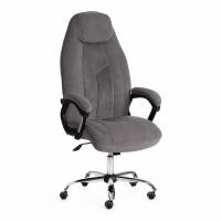 Кресло BOSS (хром) флок , серый/серый перф., 29/29/06