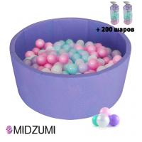 Детский сухой бассейн Midzumi Baby Beach (Сиреневый + 200 шаров розовый/мятный/жемчужный/сиреневый)