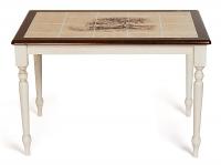 CT 3045P Стол с плиткой дерево гевея/плитка, 115х70х76см, Античный белый/Тёмный Дуб, рисунок-Дерево