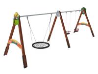 ИО 01-009-3.008.148 (Лесная сказка) Качели деревянные тройные Гнездо + +