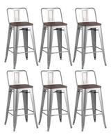 Стул полубарный TOLIX со спинкой серебристый матовый + темное дерево 6 шт.