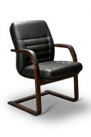 Кресло конференц MYRA C LX, орех темный, кожа черная