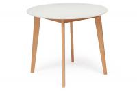 Стол обеденный BOSCO (Боско) основание бук, столешница мдф, D900, Белый+Натуральный ( Бук)