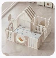 Манеж UNIX Kids DeLuxe House Camel, с баскетбольной стойкой, доской для рисования, качелями
