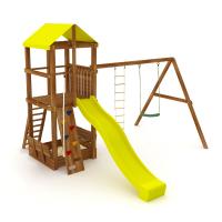 Спортивно-игровой комплекс Kampfer Super Castle (№2 Ореховый горка желтая и качели гибкие зеленые)