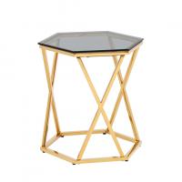 Журнальный столик Круз 48*42 стекло smoke сталь золото