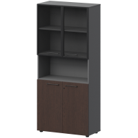 Шкаф высокий полузакрытый с стеклом в алюминиевой раме СМШ58.28F.28RS(Ч) Дуб венге/Графит F0000038149