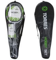 Ракетки для бадминтона + Набор для бадм. TORRES Hobby,арт.BD20506, для начинающ.,стал. стерж и обод, со струнами, зел