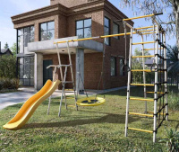 Детские спортивные комплексы для дачи + Дачный комплекс "Богатырь Плюс 2" + ГНЕЗДО качели Romana 103.12.06 (серый/жёлтый)