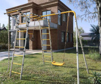 Детские спортивные комплексы для дачи + Дачный комплекс "Весёлая лужайка-2" + ПЛАСТИКОВЫЕ качели Romana R 103.25.04 (серый/жёлтый)
