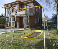 Детские спортивные комплексы для дачи + Дачный комплекс "Весёлая лужайка-2" + ЛОДКА качели Romana R.103.25.04 (серый/жёлтый)
