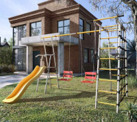 Детские спортивные комплексы для дачи + Дачный комплекс "Богатырь Плюс 2" + ЦЕПНЫЕ качели Romana 103.12.06 (серый/жёлтый)